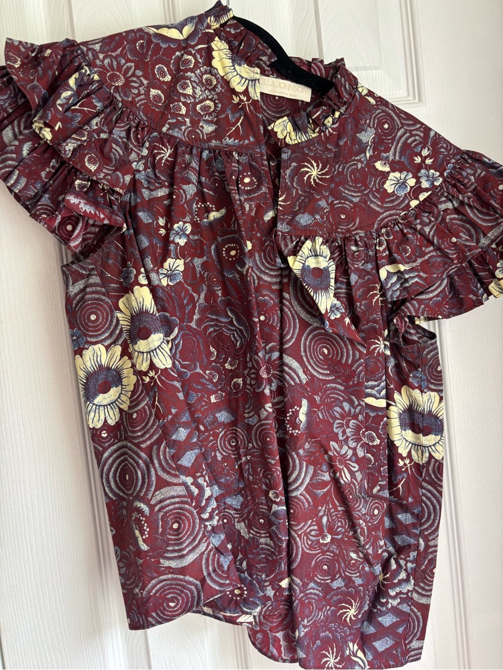 Ulla Johnson Plum Floral Ruffle-Sleeve Top - Picture 5 of 7